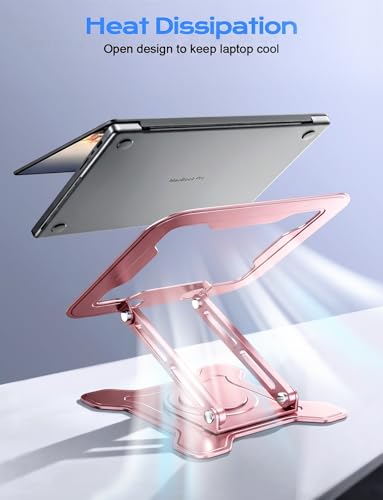 JCZT 360° Rotating Laptop Stand for Desk, Metal Foldable Laptop Riser Pink | Ergonomic Portable Adjustable Laptop Stand, Ventilated Cooling Notebook Holder for MacBook Air Pro, All 10-16'' Laptops - color: Pink