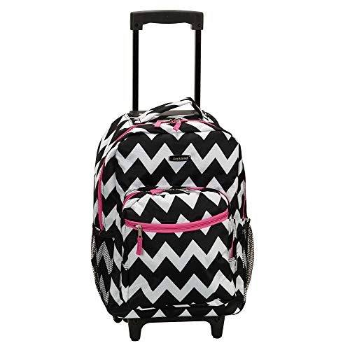 Rockland Double Handle 17" Rolling Backpack, Pink Chevron - color: Pink Chevron, size: One Size