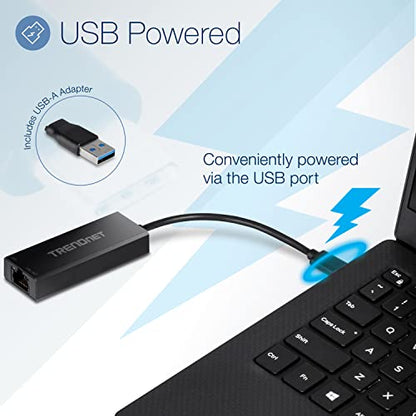 TRENDnet USB-C 3.1 to 2.5GBASE-T Ethernet Adapter, TUC-ET2G | NDAA & TAA Compliant, Windows & Mac Compatible, USB Type-C to USB-A Converter Included, Up to 2.5Gbps Speeds - size: USB-C 3.1, style: 2.5 Gbps