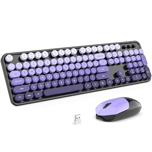 MOFII Wireless Computer Keyboard and Mouse Combo, Typewriter Full Size Keyboard with Number Pad and 2 in 1 USB Connected Mouse for PC Laptop Desktop Windows 7 8 11, Black & Purple - color: Black-Purple