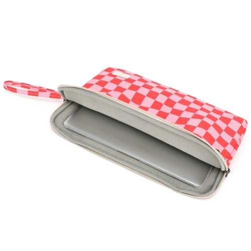 Pink Checker Pattern 13 inch Canvas Laptop Sleeve with Pocket 13 inch 13.3 inch Laptop 13 case13 Sleeve - color: Pink Checkered, size: 12.5 inch-13.3 inch