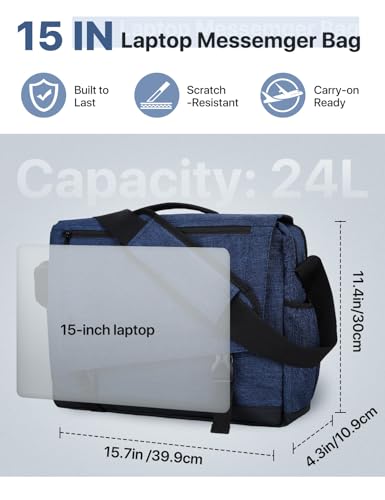 VX VONXURY Messenger Bag for Men, Fits 15.6-inch Laptop, Luggage Strap | Shoulder Satchel Bag for Work, 2 Large Compartments, Side Pockets, Water Resistant, Adjustable Buckles, Rugged Bottom - color: Blue 15in Laptop Bag