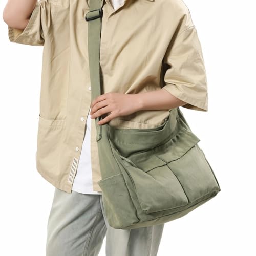 Cute Canvas Tote Bag for School/Work/Travel, Large Crossbody Messenger Bag Laptop Shoulder Bag - color: Dark Forest Green