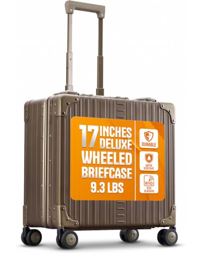 All Aluminum Lightweight 17" Deluxe Rolling Laptop Catalog Case for Men and Women | Vertical Opening Carry-On Bag with TSA Locks & Aircraft-Grade Aluminum Frame - Optimal Travel Companion (Champagne) - color: Champagne