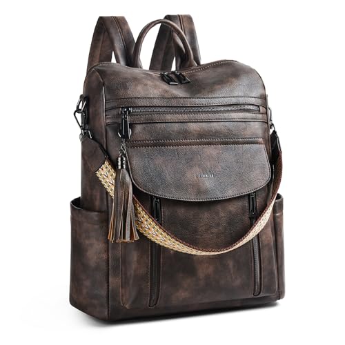 Laptop Backpack for Women 15.6 inch,Travel Leather Backpack Purse Nurse Teacher Carry on Backpack Computer Bag,Professional Water-Resistant College Business Work Casual Daypack,Two-toned Coffee - color: Two-toned Coffee
