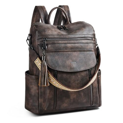 Laptop Backpack for Women 15.6 inch,Travel Leather Backpack Purse Nurse Teacher Carry on Backpack Computer Bag,Professional Water-Resistant College Business Work Casual Daypack,Two-toned Coffee - color: Two-toned Coffee