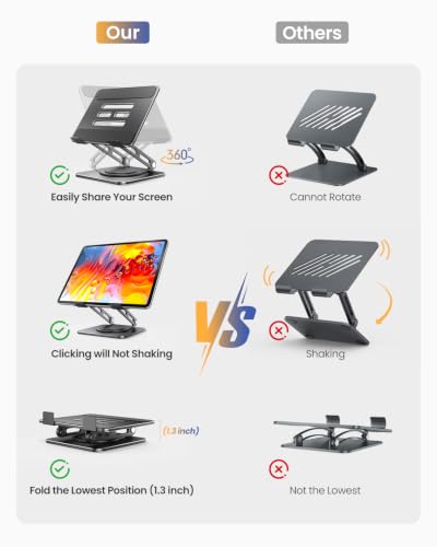 LOXP Adjustable Tablet Stand, 360 Rotating iPad Stand with Heavy-Duty Base | Matel, Perfect for Travel, Desk, Office, 4.7-16.9" Device, iPad Pro Air Mini, Kindle, Surface Tablet, Portable Monitors - color: Black