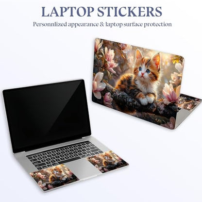 Universal Laptop Skin Sticker Decal,15.6 Inch Laptop Vinyl Cover for 13" 14" 15.6" Laptop,Scratch-Resistant Waterproof Protector Wrap,Reusable with Wrist Pads,Magnolia Cat Branch - color: Magnolia Cat Branch