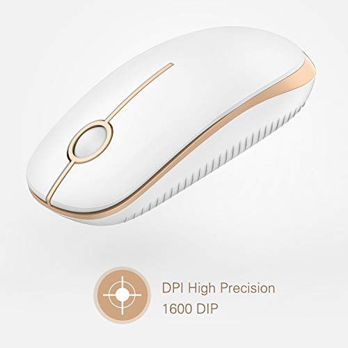 VssoPlor Wireless Mouse, 2.4G Slim Computer Laptop Mouse, White and Gold | Portable Mouse, Plug & Play USB Nano Receiver, Quiet Silent Optical Mice for Notebook, PC, Laptop, Computer, Windows, Mac - color: White and Gold