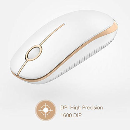 VssoPlor Wireless Mouse, 2.4G Slim Computer Laptop Mouse, White and Gold | Portable Mouse, Plug & Play USB Nano Receiver, Quiet Silent Optical Mice for Notebook, PC, Laptop, Computer, Windows, Mac - color: White and Gold