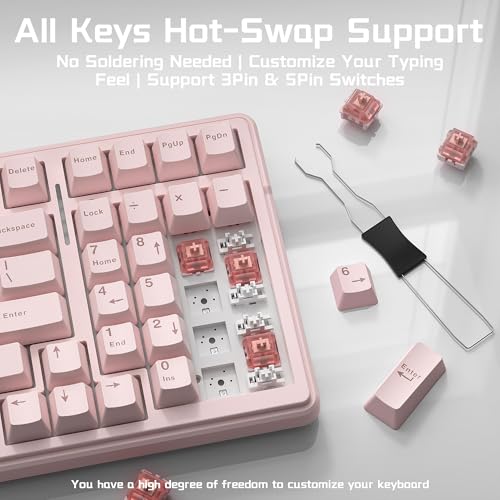 Aula F99 Wireless Silent Mechanical Keyboard, Tri-Mode 2.4GHz/BT5.0/USB-C, Hot Swappable Custom Keyboard, Pre-lubed Linear Switches, Gasket Structure RGB Backlit, Pink Gaming Keyboards for PC/Laptop - color: Pink
