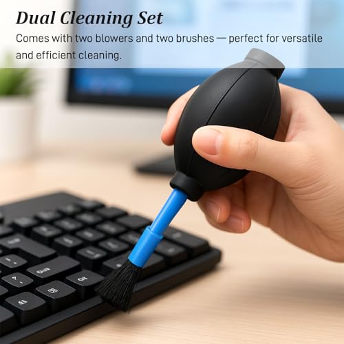 2-Pack Soft Brush Manual Rubber Air Blower Dust Cleaner for Camera, Telescope, Microscope, and Electronics – Black & Blue