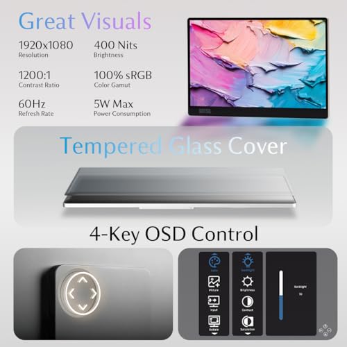 SOTSU FlipAction Go 14" Premium Portable Monitor | Tempered Glass Cover | FHD 1080p | 400 Nits | 100% sRGB | Pivoting Screen | USB-C & Mini HDMI | 5W Speakers | Lightweight | Robust yet Lightweight - color: Metallic Gray