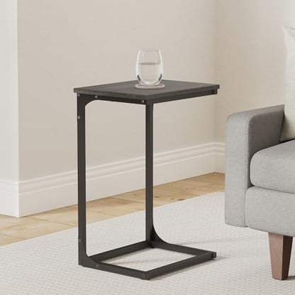 VASAGLE C-Shaped End Table, Side Table for Sofa, Couch with Metal Frame, Small TV Tray for Living Room, Bedroom in Misty Gray and Black ULET353B68 - color: Misty Gray + Black
