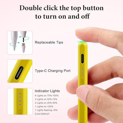 Universal Stylus Pen for iPad iPhone Android Tablets, No Bluetooth or Pairing Needed, USB-C Fast Charging, 4 LED Battery Indicators, Works with Most Touchscreen Devices, Yellow Gradient