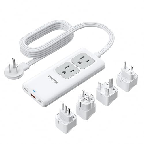 VINTAR European Travel Plug Adapter Kit, 5ft Extension Cord, Type C,G,E/F,L | 5 in 1 Universal Travel Adapter, 2 Outlets 3 USB Ports(2 USB-C), 4 Plugs for EU IT UK FR, Low-Porfile Design, Pop-up Outlets - style: Type C/G/E/F/L - All Europe