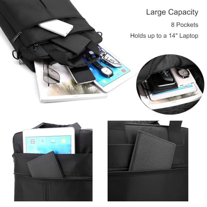 natyrlpog Men's 14-inch Laptop Shoulder Bag Nylon, Messenger Bag Business Waterproof Casual Black, Large Crossbody for Work Travel Outdoor