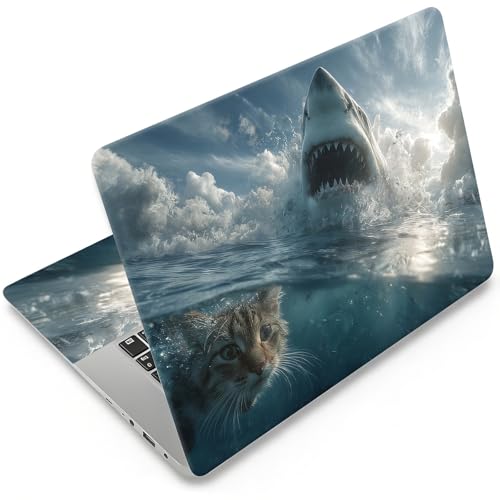 DEGDFSGR 12.1-15.6 Inch Universal Reusable Laptop Skin Sticker Decal, Waterproof Removable Protector for Notebook Cover, Scratch-Resistant Vinyl Cuttable Full Wrap Sticker, Cute Cat White Shark - color: Cute Cat White Shark