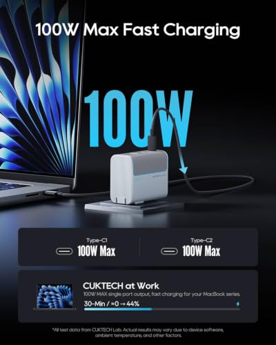 CUKTECH 100W GaN USB C Fast Charger, 3-Port Wall Charger, Compact Fast Charging Block, Foldable Power Adapter for MacBook Pro/Air, iPhone 17/16/15, Galaxy S24, Pixel, Steam Deck, with 240W Cable - color: White