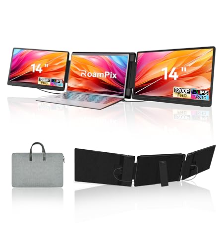 Laptop Screen Extender, 14" 1200P FHD IPS Portable External Screen, Triple Portable Laptop Monitor for 12-16.5" Laptops with USB-C/HDMI, Plug & Play Compatible with Wins/Mac(M1//M2/M3Pro/Max) - size: 14", style: Triple screen