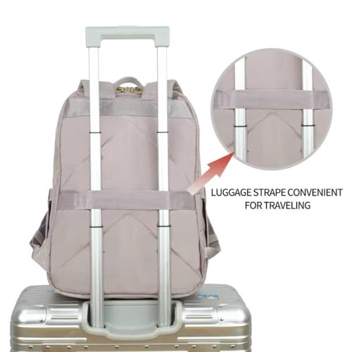 KROSER Laptop Backpack for Women 15.6 Inch Stylish Daypack with USB Charging Port, Water-repellent Nylon Backpack for Travel/Business, Dusty Pink | Water-repellent fabric, multi-compartment,adjustable shoulder straps and luggage strap-Grey Pink - color: D