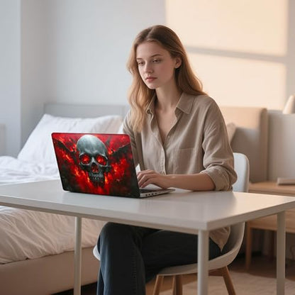 Aesthetic Laptop Skin Sticker, Skull with Fiery Eyes and Winged Figures Waterproof Vinyl Laptop Decal, Removable Bubble Free, Reusable Protective Cover for 13 14 15 15.6 Inch - color: Skull with Fiery Eyes and Winged Figures