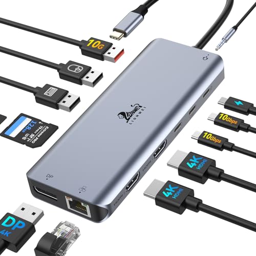Docking Station Dual Monitor 4K, 13-in-1 USB C Dock for Laptop Mac | Dual HDMI+DP, 4K, 10Gbps, 100W PD, Ethernet, Audio, SD/TF, 6 USB C/A Ports, USB C Hub for MacBook/Dell/HP/Lenovo - color: 13 IN 1(2 HDMI+DisplayPort)