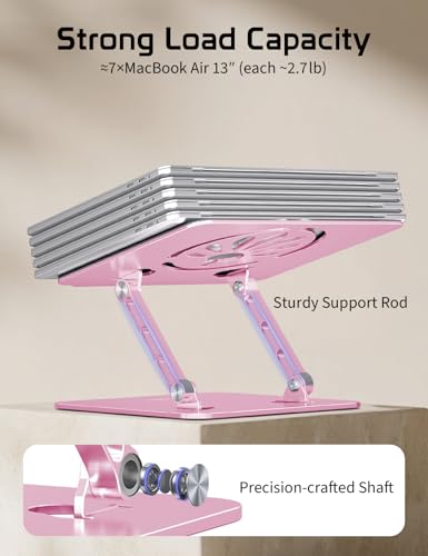 Aluminum Laptop Stand Adjustable Height & Angle | Ergonomic Riser for MacBook, Notebook & Tablet | Foldable, Portable, Ventilated Design for Office, Home, Travel – Fits 10"-15.6" Devices,Pink - color: Pink