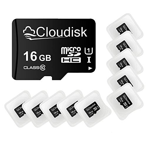Pack of 10 Micro SD Card 16GB Flash Memory Card C10 A1 U1 Micro SDHC with SD Adapter, Card Reader (16GB) - size: 16GB