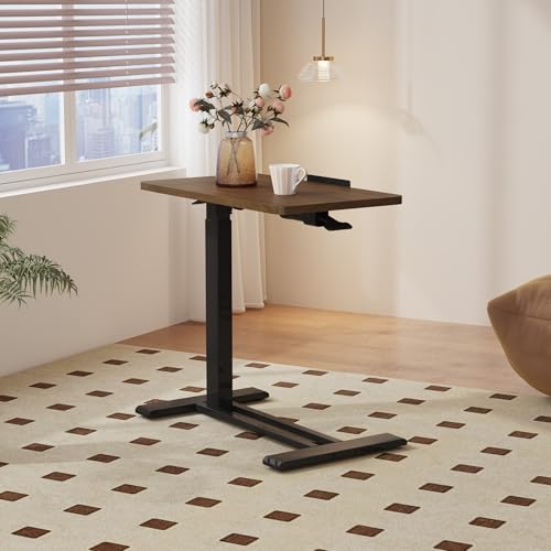 28''Pneumatic Overbed 50°Tilting Bedside Table,Small Standing Desk | 27.6" Wx15.7" D, Mahogany Rolling Bedside Table,Hospital BedTable,Medical Bedside Table,Overbed Table with Wheels,Mobile Desk - color: Mahogany, size: 2816