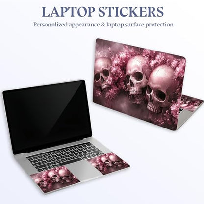 Universal Laptop Skin Sticker Decal,15.6 Inch Laptop Vinyl Cover for 13" 14" 15.6" Laptop,Scratch-Resistant Waterproof Protector Wrap,Reusable with Wrist Pads,Pink Skull Blossom - color: Pink Skull Blossom