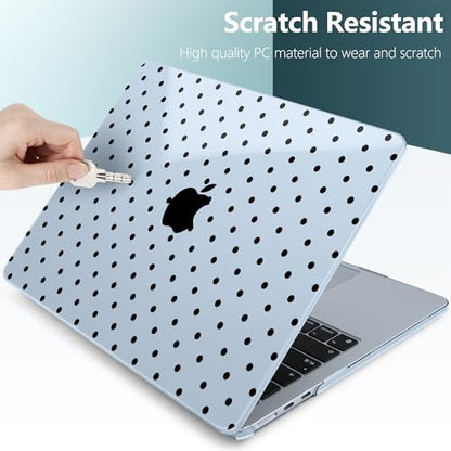 for MacBook Air 13 Inch (13.6 Inch) Case, M5/M4/M3/M2 Chip 2026 2025 2024 2023 2022, Hard Plastic Printed Cover with Screen Protector & Keyboard Cover & Dust Plugs, Blue Polka Dots - color: Blue Polka Dots