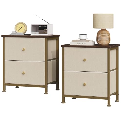 Sweetcrispy Nightstands Set of 2 with 2 Storage Drawer, Small Bedside Table | Small Dresser with Sturdy Wooden Top for Daily Essential, Compact Nightstand for Bedroom and Small Spaces, Khaki 2Pack - color: Khaki, size: 11.8"D x 18"W x 20"H (2 Drawers), 2