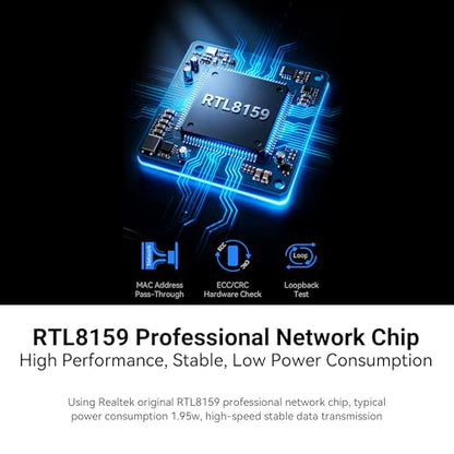 USB C 10G Ethernet Adapter USB to 10Gb RJ45 Network Card | Realtek RTL8159, compatible with Thunderbolt 3/4/5, fanless aluminum cooling, low power for laptop, PC, NAS, Windows