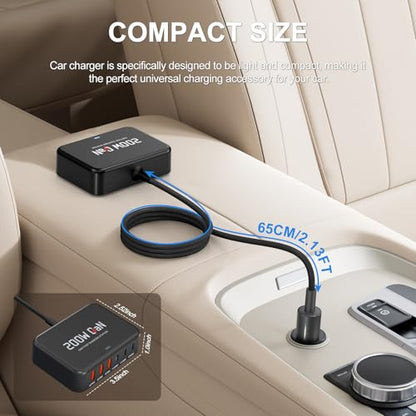 Multi Ports USB Laptop Car Charger, Fast Charge 200w PD3.0 Adapter Compatible with MacBook pro/Lenovo Thinkpad/Dell inspiron/Surface Pro/HP, Cell Phones Tablets and Other USB Devices