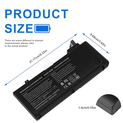 TREE.NB A1322 A1278 Laptop Battery for MacBook Pro 13 inch [2009 2010 2011 2012 Version]，not for A1278 [2008 Version], 63.5Wh 10.95V Lithium Ion Battery - size: ‎8.33x3.42x0.55inch A1322