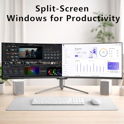 INNOCN 49" Curved Ultrawide 3840 x 1080P 144Hz Monitor, Screen Split for Productivity/Gaming, 32:9, R1800, HDR400, USB C, DisplayPort, HDMI, Speakers, Adjustable, Black - style: DWFHD 144Hz