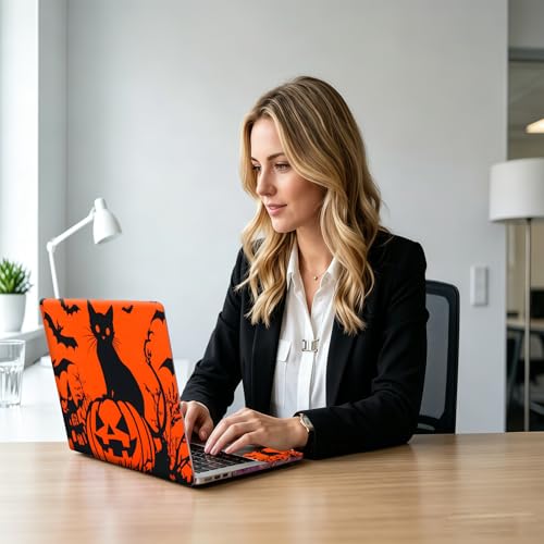 Black Cat On Pumpkin Bats Universal Laptop Skin Sticker 3PCS, Protective Decal Trim-to-Fit 11.6" 13.3" 14" 15.6" Laptop Vinyl Cover, Removable Anti-Scratch Computer Decal Protector - color: Black Cat On Pumpkin Bats