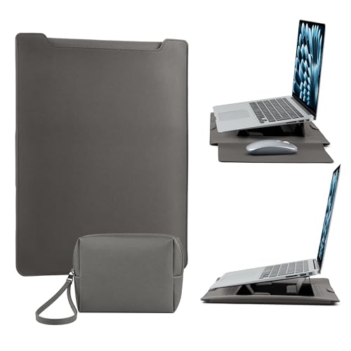 15-16 Inch Protective Laptop Sleeve with Stand, for MacBook Pro/MacBook Air | for MacBook Air 15" M5~M2; MacBook Pro 16" M5~M1, Pro/Max, Surface/ASUS/Lenovo, PU Leather Laptop Case (15"-16" Grey) - color: Grey, size: 15-16 Inch
