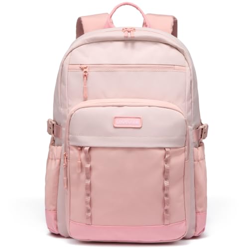 LOVEVOOK Laptop Backpack for Women Men with Large Cup Holder,18 Inch Work Travel Backpack Computer Laptop Bag,Waterproof Teacher Nurse College Business Office Carry on Backpack Purse,Back Pack Gifts - color: Light Pink - Dark Pink - Rose Pink, size: 18 In