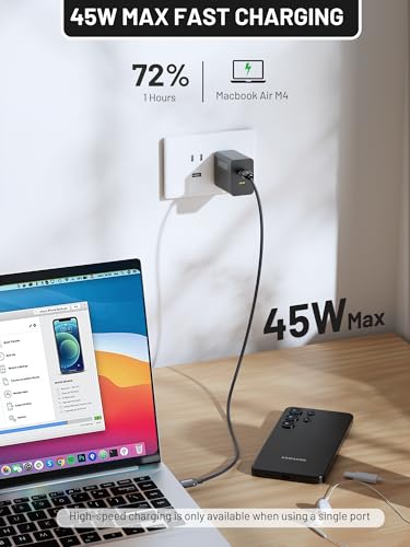 45W Dual USB C Wall Charger, Foldable GaN Fast PD PPS Power Adapter | Compact Travel Design, Charge 2 Devices Simultaneously, Built-in Safety Protection, Universal USB-C Compatibility - color: 45W Black
