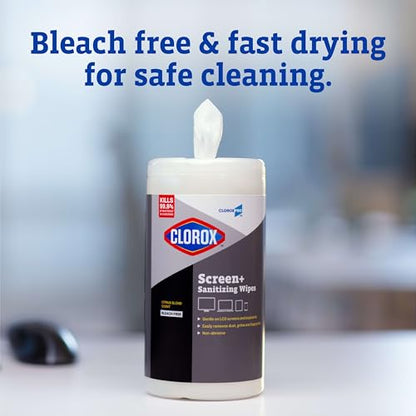 CloroxPro Clorox Screen+ Sanitizing Wipes, Disinfecting Wipes for Electronics, Gentle on Phones, Tablets, LCD Screens, Laptops and Sensitive Surfaces, Citrus Blend Scent, 1 Canister, 75 Wipes - size: 75 Count (Pack of 1)