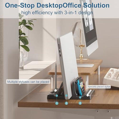 Vertical Laptop Stand, Adjustable 3 in 1 ABS | Space-Saving Desktop Dock, Compatible with MacBook, HP, Dell, Microsoft Surface, Fits Most Laptops (Black, 1 Slot) - color: Black-1 Slot Version