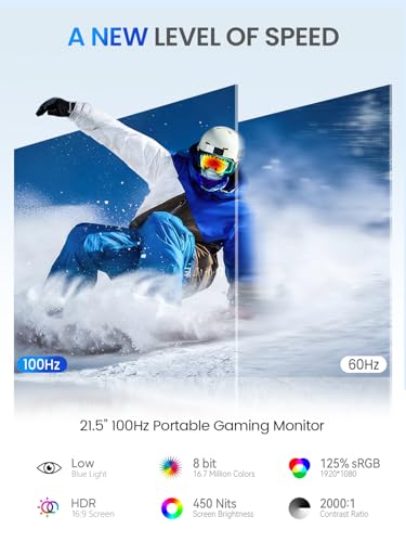 UPERFECT Portable Monitor 21.5", FHD 1080P 100Hz QLED 125% sRGB Gaming Monitor with Stand, Bag & VESA, Large Second Screen for Laptop, Computer, Phone, Mini PC, Game Consoles - size: 21.5"