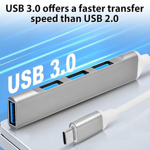 QAJOPFN 4 Ports USB C to USB Hub, Aluminum Type C to USB A 3.0 Adapter, Plug and Play USB Extender for MacBook Pro/Air, Laptop, Keyboard and Mouse