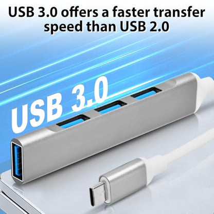 QAJOPFN 4 Ports USB C to USB Hub, Aluminum Type C to USB A 3.0 Adapter, Plug and Play USB Extender for MacBook Pro/Air, Laptop, Keyboard and Mouse