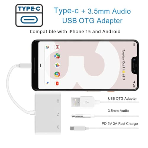 cablecc 5Gbps USB-C Type C Male to USB2.0 3.5mm Audio AUX & Type-A OTG Female with PD Power Charge Adapter Compatible with Laptop Tablet Phone - style: USB-C to USB2.0+audio 3.5+PD