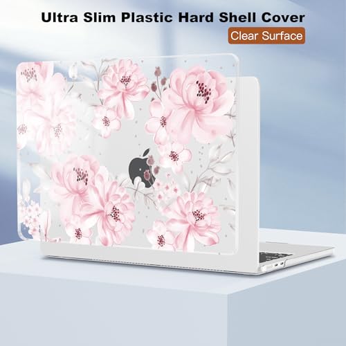 CISSOOK Compatible with MacBook Air 13.6 inch Case 2026 2025 2024 2023 2022 | A3449 A3240 A3113 A2681, 5in1 Set Hard Shell Case Keyboard Cover for MacBook Air 13.6 inch M2 M3 M4 M5, Cute Pink Flower - color: Air13.6inch-Cute Pink Flower