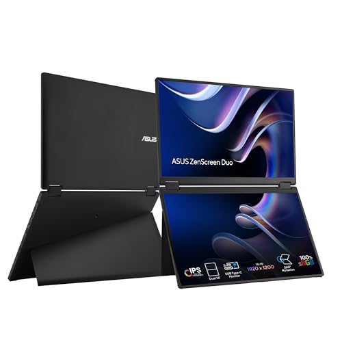 ASUS ZenScreen Duo Dual 14" 360° Foldable Portable Monitor (MB14FCD) - 16:10, 1920x1200 Full HD, IPS, Power Pass-Through, Dual USB-C, Mini-HDMI, Eye Care, Auto-Rotate, Sleek Design, 3 yr Warranty