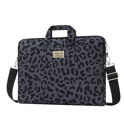MOSISO Laptop Shoulder Bag, 15.6 inch Computer Bags Compatible with MacBook Air 15 inch M4 M3 M2/Pro 16 M4 M3 M2 M1 2025-2019, 15-15.6 inch Notebook, Leopard Grain Briefcase Sleeve with Belt - size: 16 inch